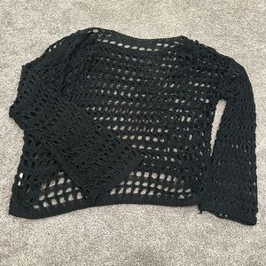 crocheted black bell sleeve top. size medium, black.